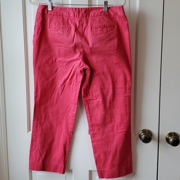 LAUNDRY NANTUCKET RED PINK COTTON CAPRI PANTS SIZE 8 - Picture 3 of 6